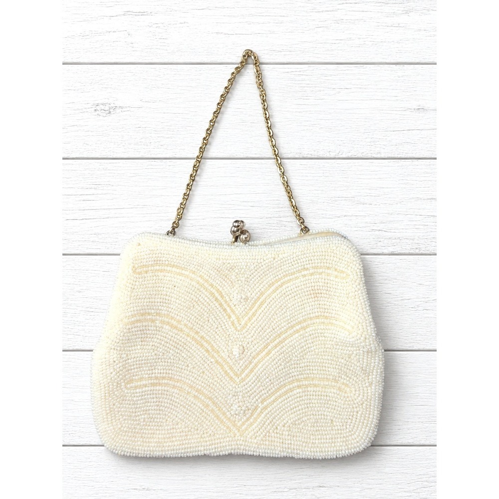 Richere Beaded Evening Bag Hand Made in Japan Cream Ivory Wedding Clutch OS